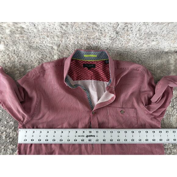 Ted Baker Size 4 US L Geometric Casual Button Shirt Red Long Sleeve Collar - Picture 4 of 8